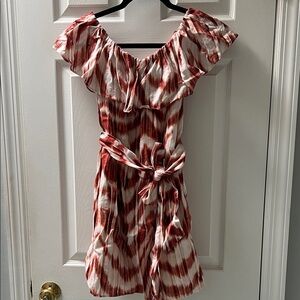 Banana Republic Red and White Off-Shoulder Dress